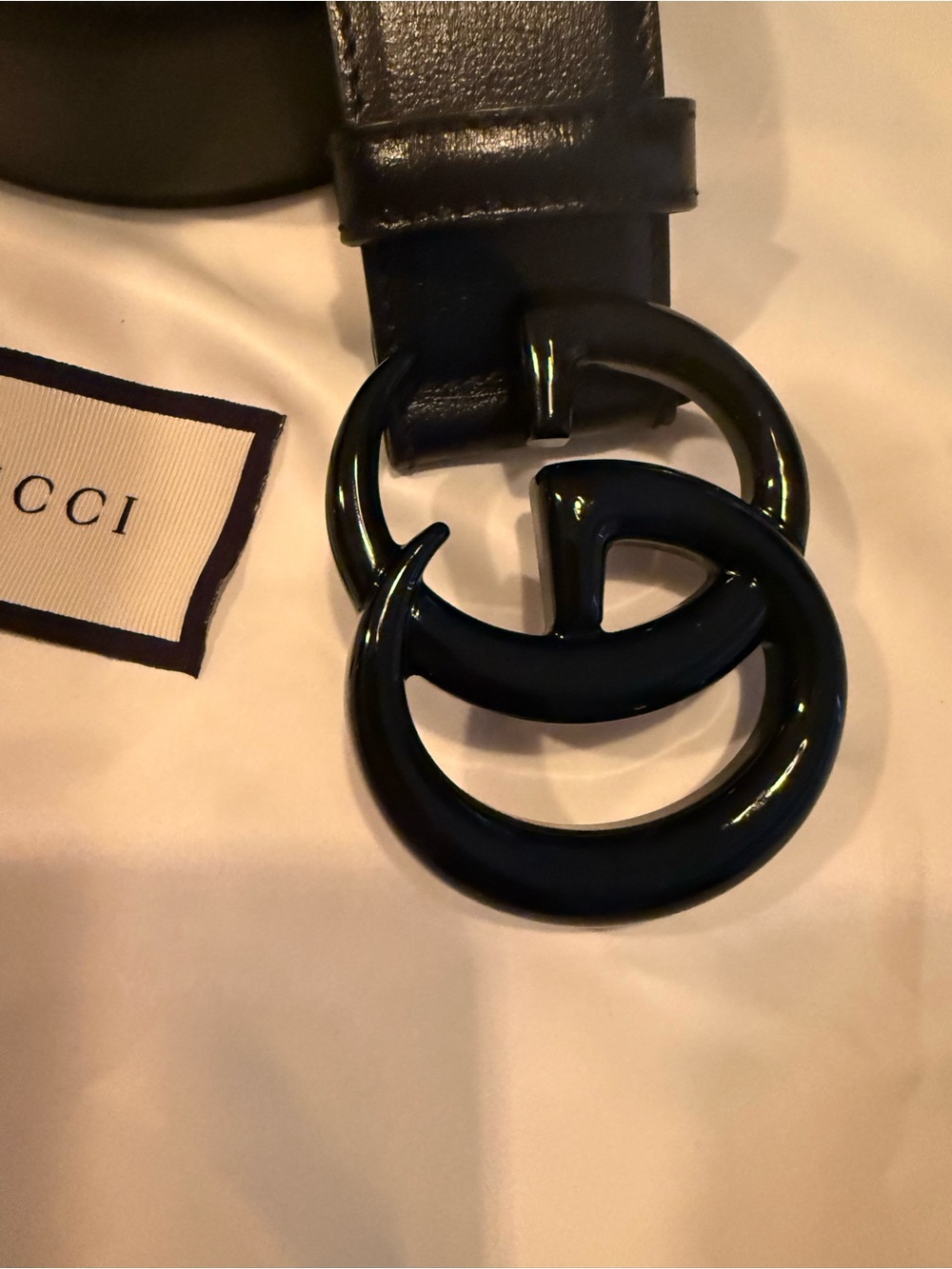 Gucci Black Patent Double G Buckle Belt